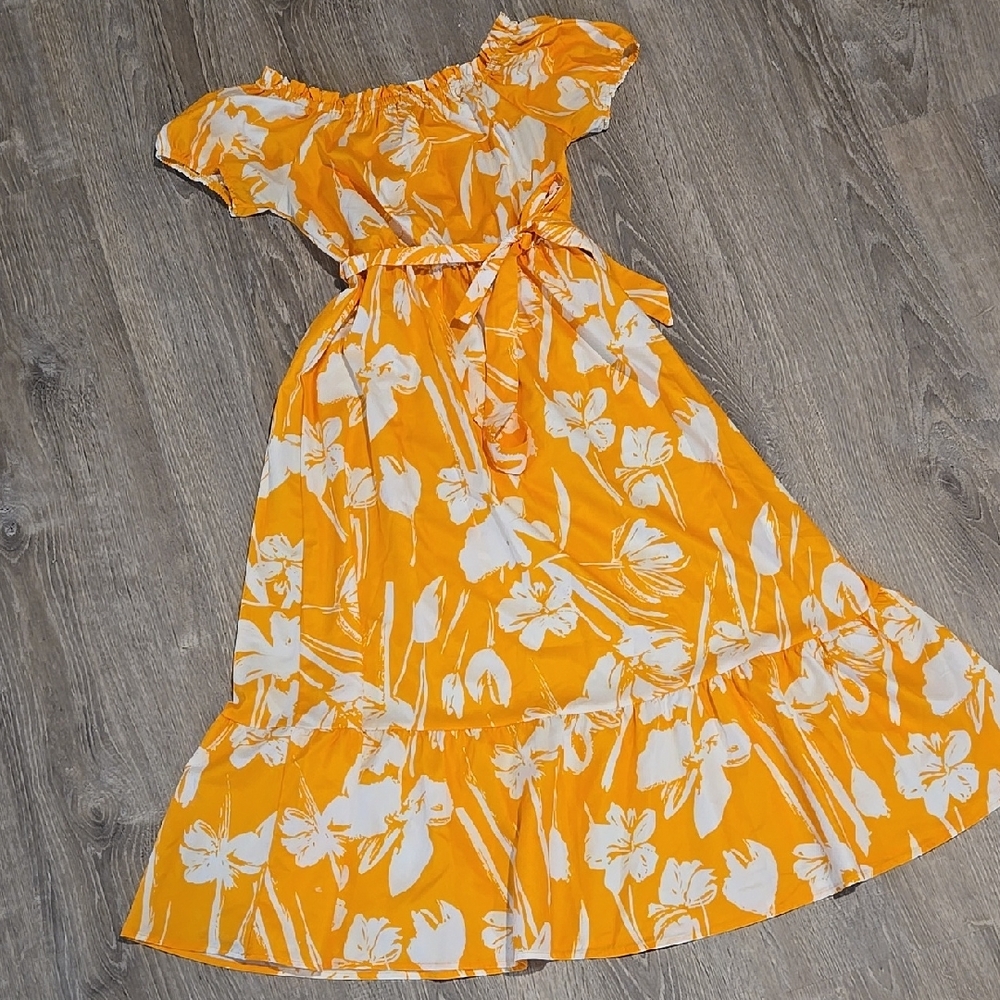Yellow and White Ruffled Off-the-Shoulder Sundress